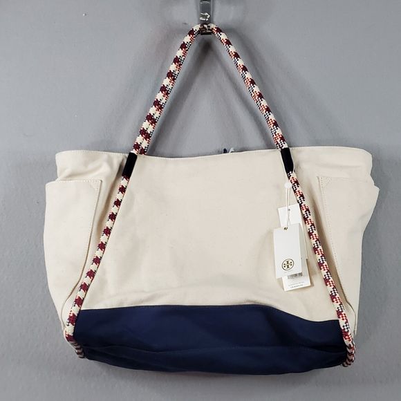 Tory Burch Nautical Canvas Tote East Coast Embroidery Includes Dust Bag NWT $350 - Picture 4 of 9